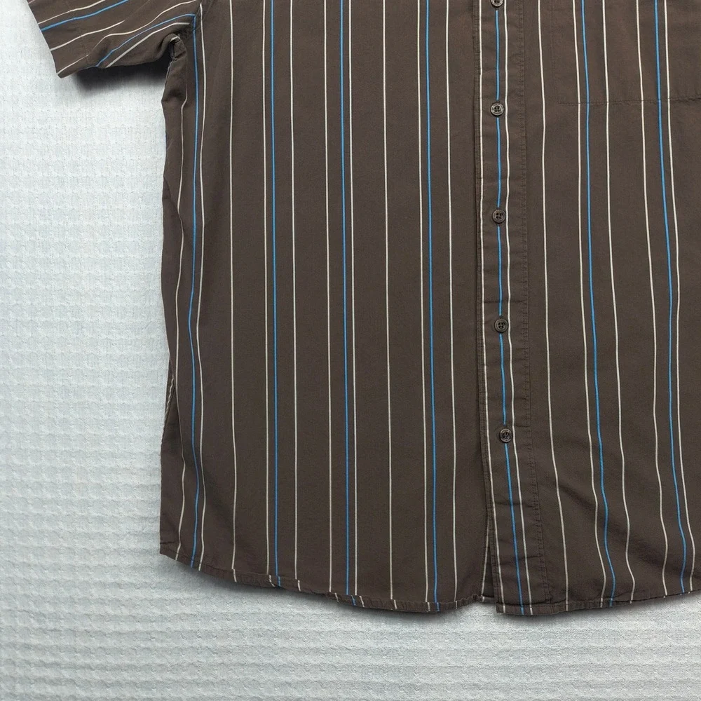 The North Face Tekware Mens XL Brown Blue Striped Short Sleeve Button Down Shirt
